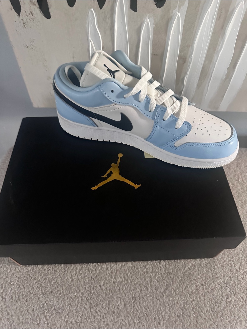 Nike Air Jordan Low-Top Sneakers - White, Light Blue & Black (Size 7, Youth)